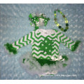 2015 new st patrick day shamrock clover green baby romper tutu romper dress with matching necklace and headband set